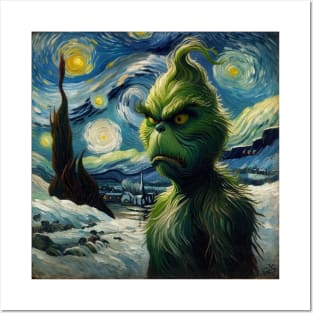 Whimsical Night: Mischievous Green Character - Starry Night Inspired Holiday Art Posters and Art